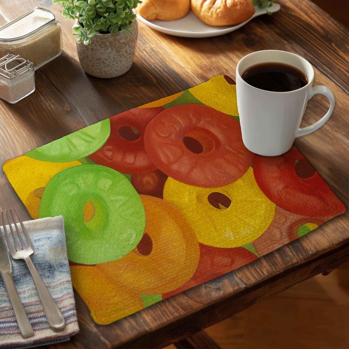 Picture of Begin Home Decor C6BP1418QBBGAL 14 x 18 in. Colorful Jujubes - Braided Polyester Placemats - Set of 6