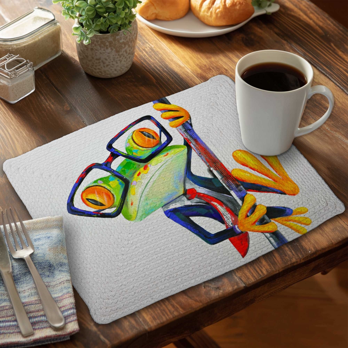Picture of Begin Home Decor C4BP1418LCWM0B 14 x 18 in. Funny Frog with Glasses - Braided Polyester Placemat - Decor - Set of 4