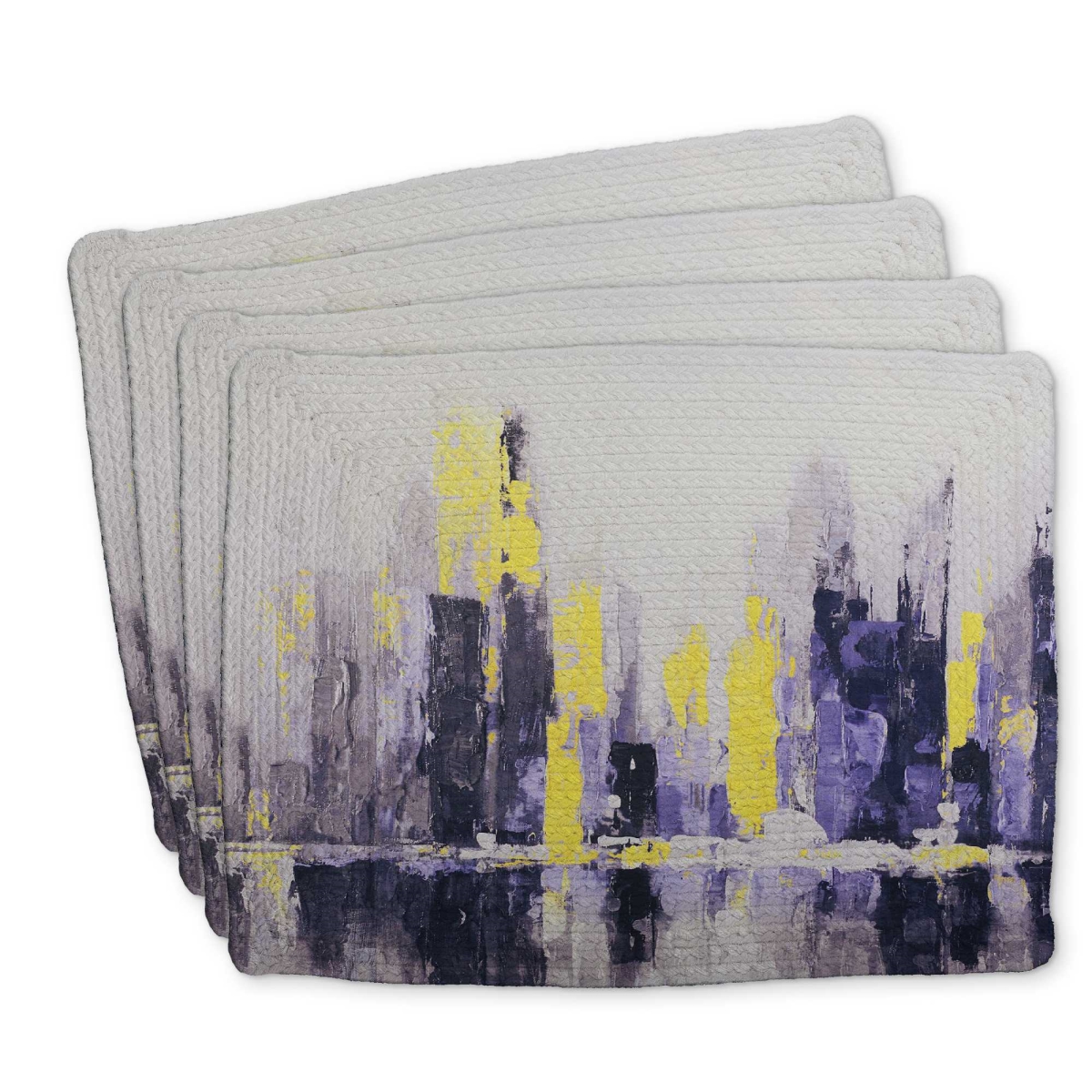 Picture of Begin Home Decor C4BP1418R9SFUS 14 x 18 in. Abstract & Blurry Cityscape Braided Polyester Placemat - Set of 4