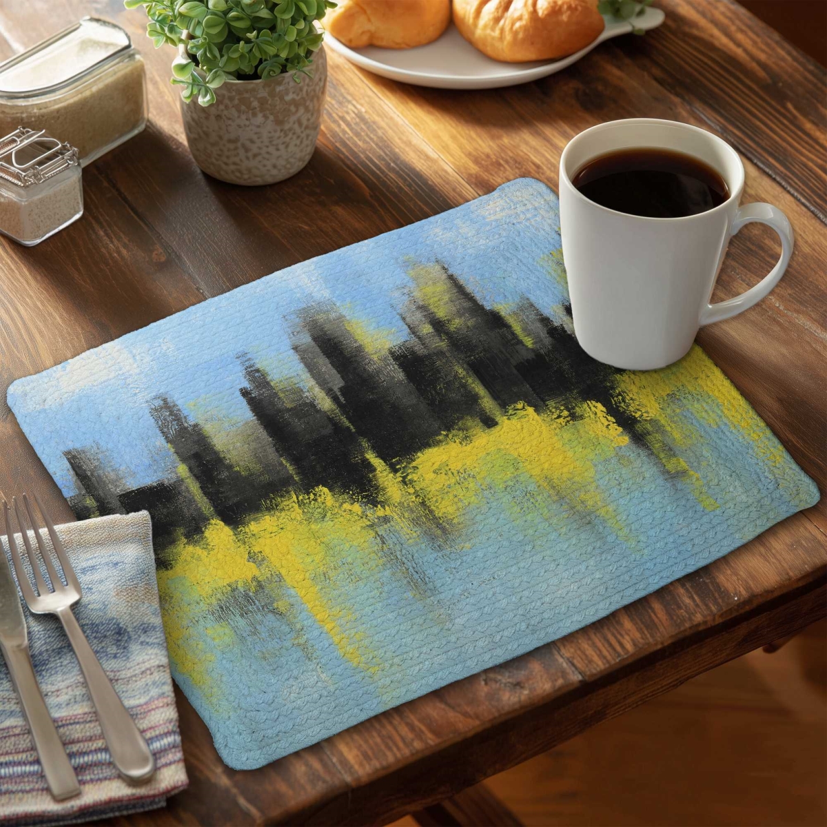 Picture of Begin Home Decor C4BP1418SY3G4U 14 x 18 in. City Made by Sponge - Braided Polyester Placemat - Set of 4
