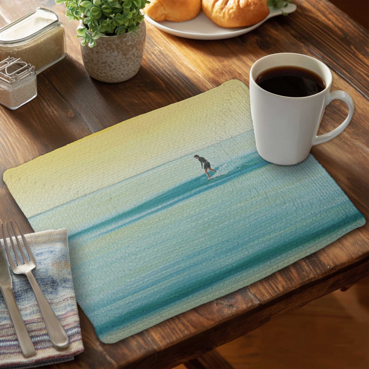 Picture of Begin Home Decor C4BP1418UEI9ME 14 x 18 in. A Surfer by Dawn - Braided Polyester Placemat for Home Decor - Set of 4