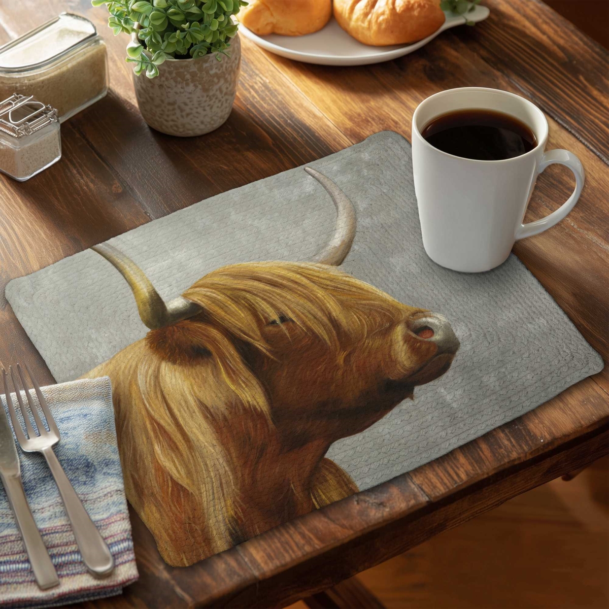Picture of Begin Home Decor C4BP1418V68RMZ 14 x 18 in. Beautiful Highland Cattle - Braided Polyester Placemat - Set of 4