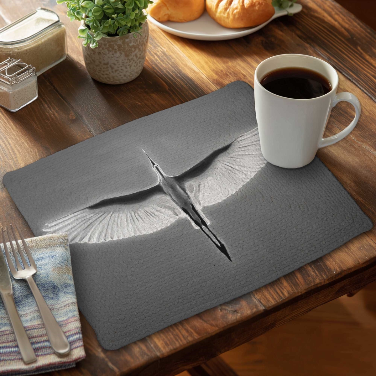 Picture of Begin Home Decor C4BP1418VAB0BQ 14 x 18 in. Great Blue Heron in Flight - Braided Polyester Placemat - Set of 4