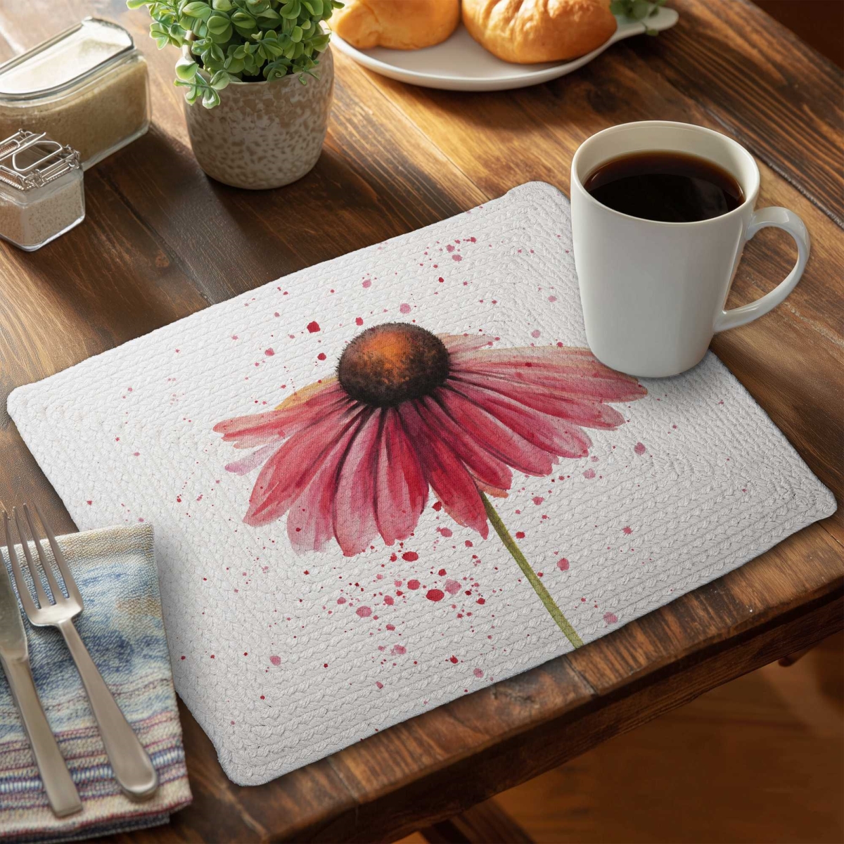Picture of Begin Home Decor C4BP1418WDTJKB 14 x 18 in. Pink Daisy Braided Polyester Placemat - Home Decor Essential - Set of 4