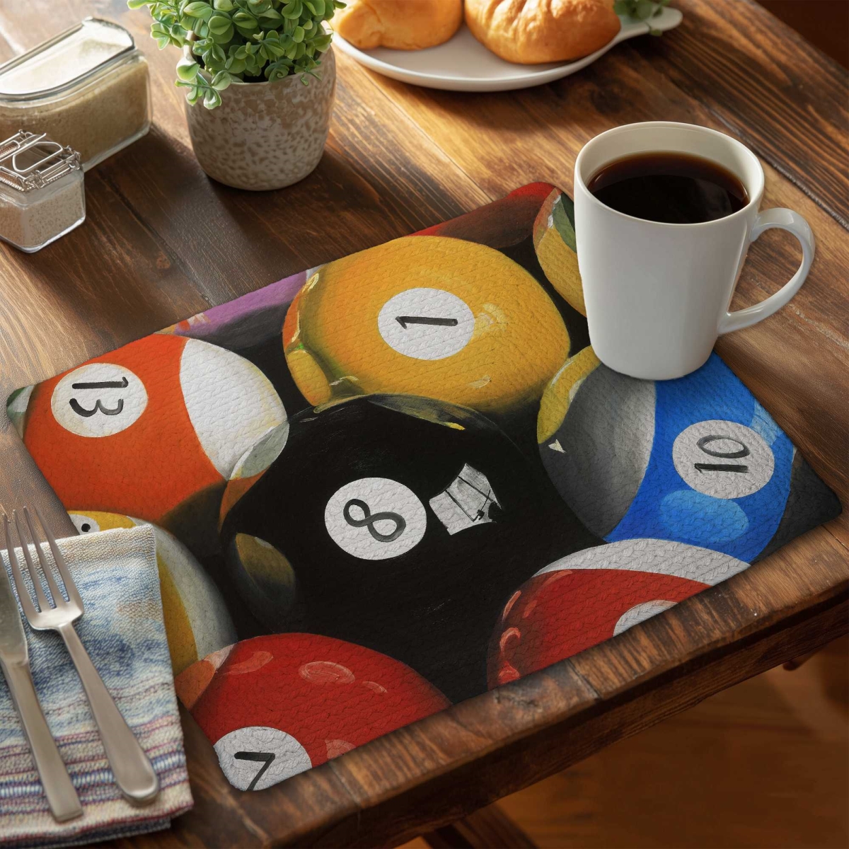 Picture of Begin Home Decor C4BP1418YXSPJX 14 x 18 in. Pool Balls Closeup Braided Polyester Placemat - Home Decor - Set of 4