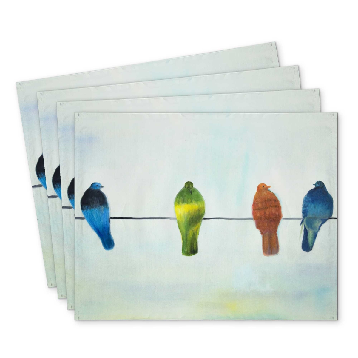 Picture of Begin Home Decor C4PP14184LQKES 14 x 18 in. Perched Abstract Birds Polyester Placemat - Decor Accent - Set of 4