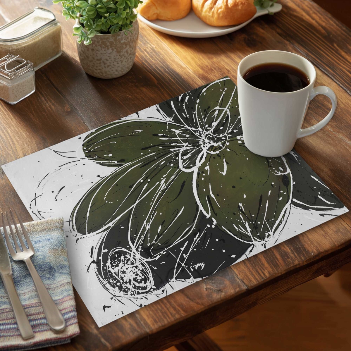 Picture of Begin Home Decor C4PP14185DC9UW 14 x 18 in. Green Flower Splash Outline Polyester Placemat - Home Decor - Set of 4