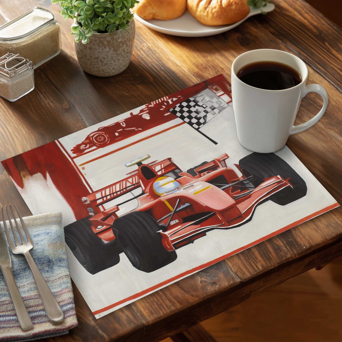 Picture of Begin Home Decor C4PP14185FBYU7 14 x 18 in. Formula 1 Car Polyester Placemat - Stylish Home Decor - Set of 4