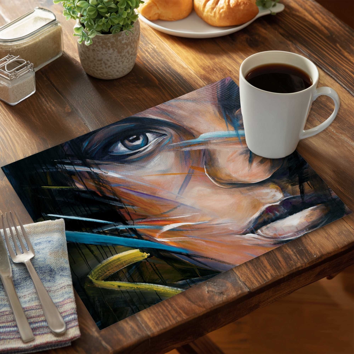 Picture of Begin Home Decor C4PP1418C3AWLT 14 x 18 in. Colorful Woman Face Polyester Placemat - Decor Accessory - Set of 4