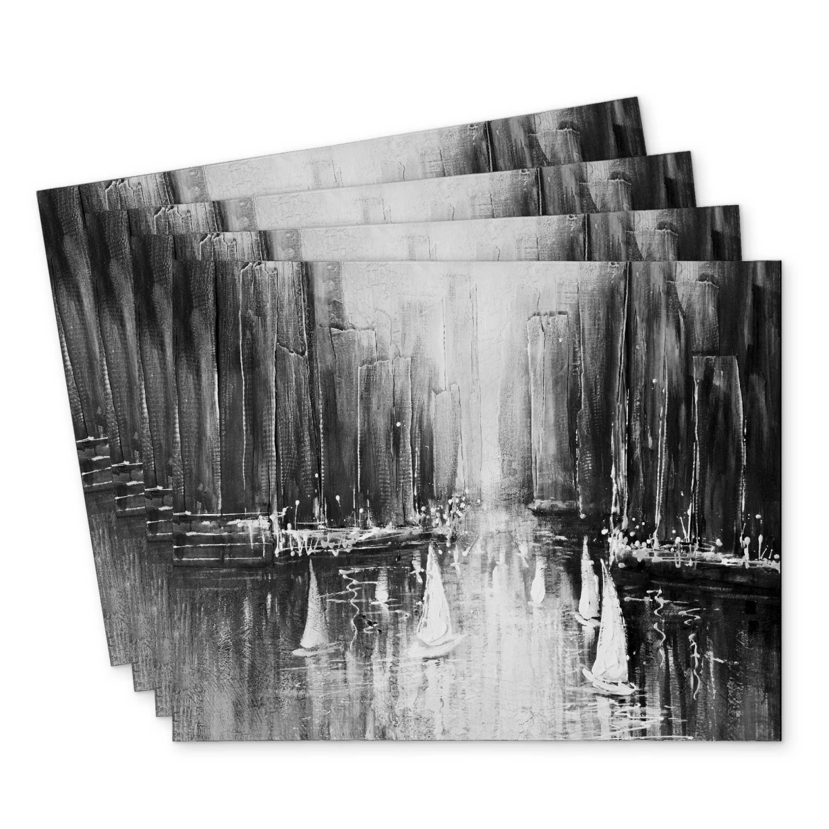Picture of Begin Home Decor C4PP1418CJDGM9 14 x 18 in. Grayscale Boats on the Water Polyester Placemat - Home Decor - Set of 4