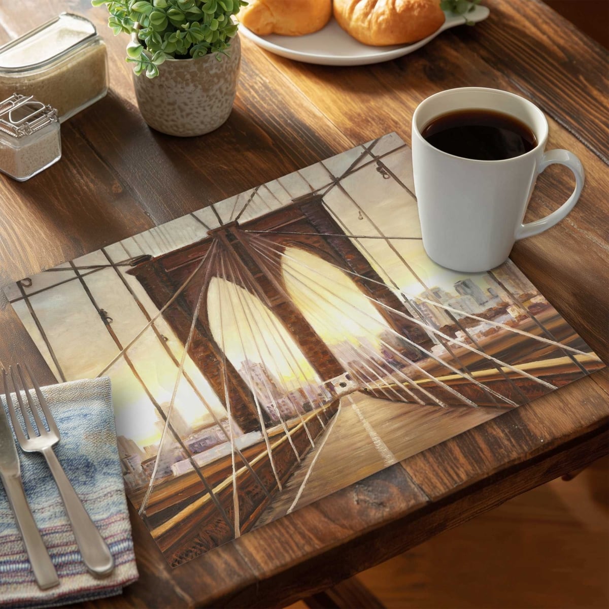 Picture of Begin Home Decor C4PP1418HV8KMB 14 x 18 in. Sunset on the Brooklyn Bridge Polyester Placemat - Decor - Set of 4