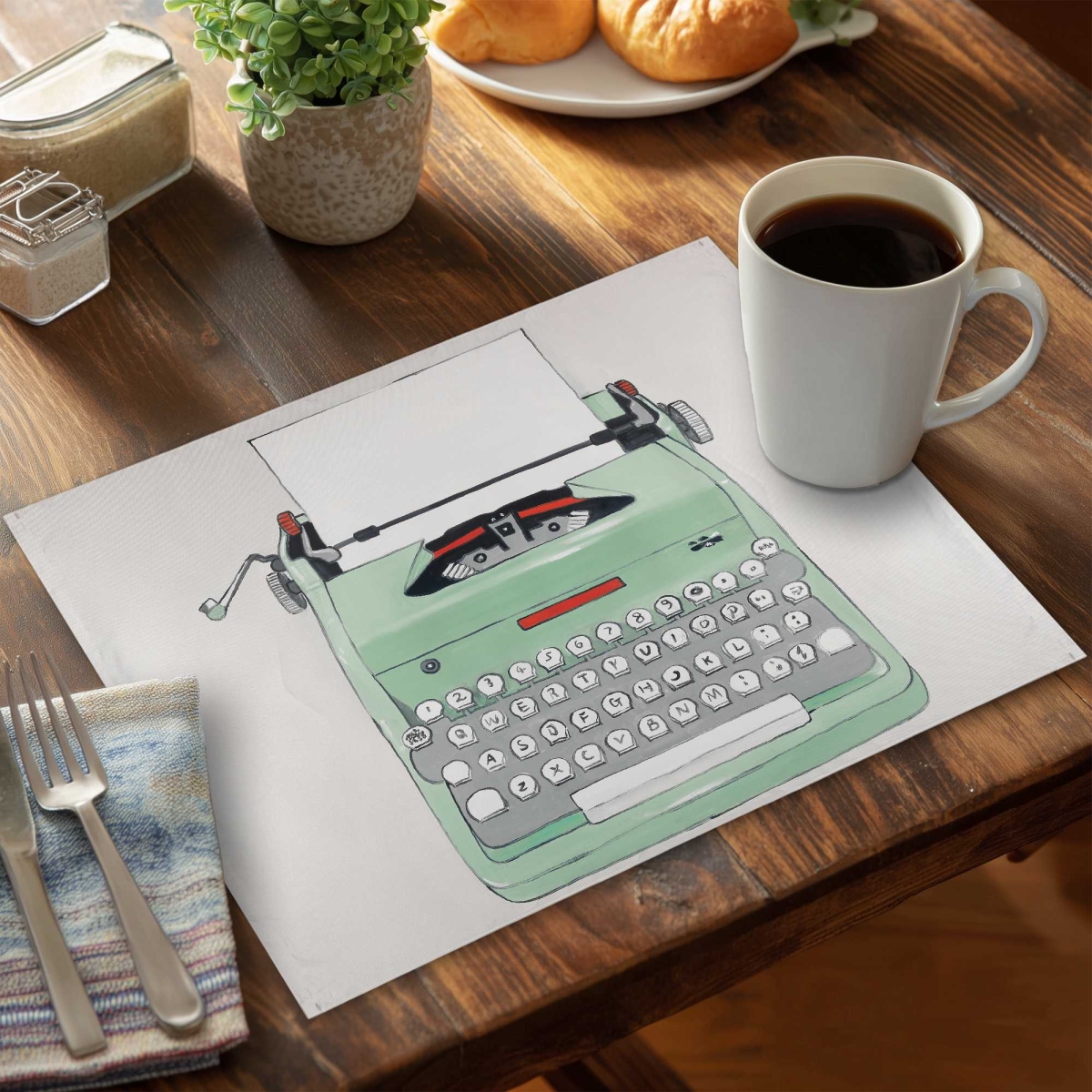 Picture of Begin Home Decor C4PP1418ICB1D9 14 x 18 in. Mint Typewriter Polyester Placemat - Stylish Decor Accent - Set of 4