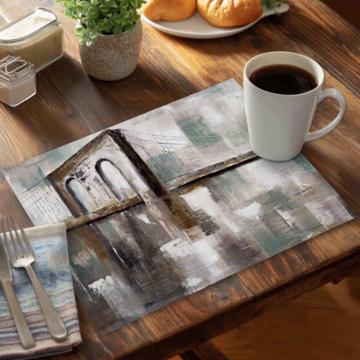 Picture of Begin Home Decor C4PP1418II1BUC 14 x 18 in. Abstract Paint Spotted Bridge Polyester Placemat - Decor - Set of 4