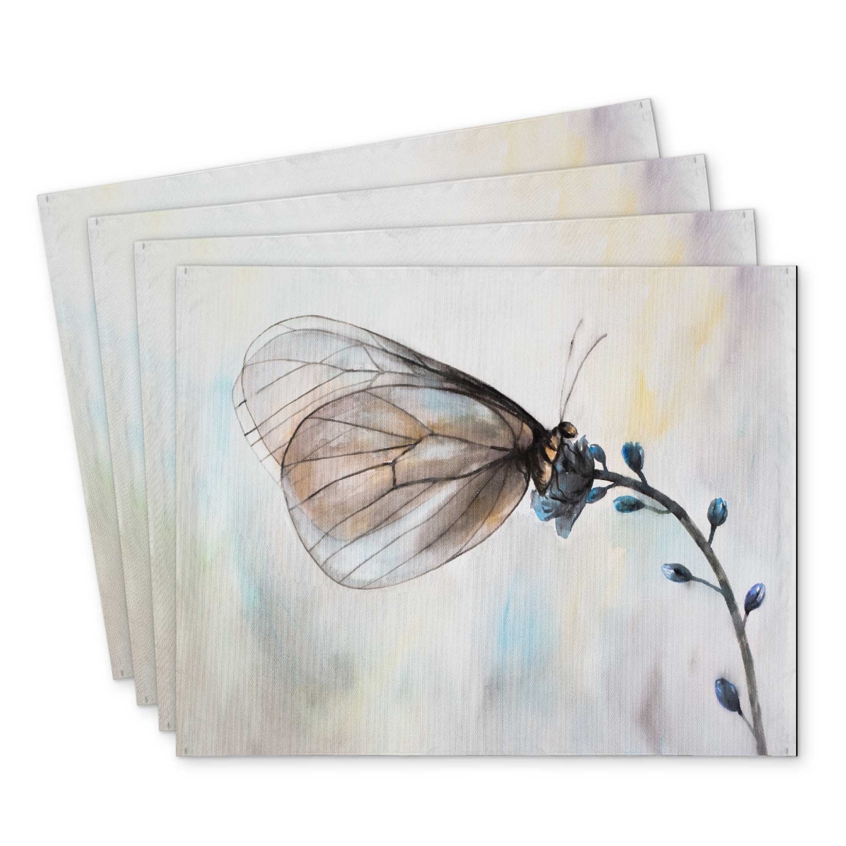 Picture of Begin Home Decor C4PP1418J9ZE9C 14 x 18 in. Butterfly on Blue Flowers Polyester Placemat for Home Decor - Set of 4