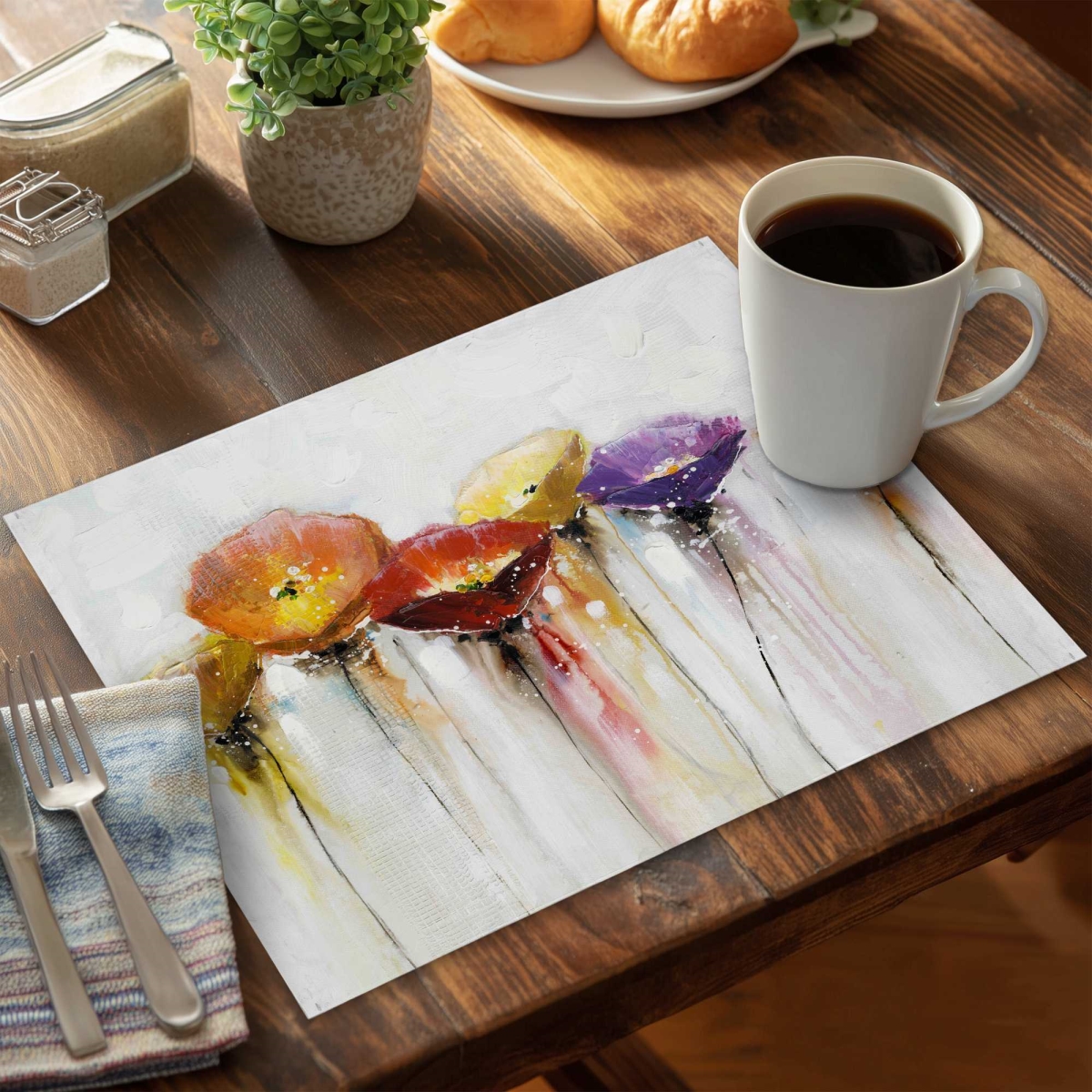 Picture of Begin Home Decor C4PP1418K5B7FD 14 x 18 in. Multiple Colorful Abstract Flowers Polyester Placemat - Set of 4