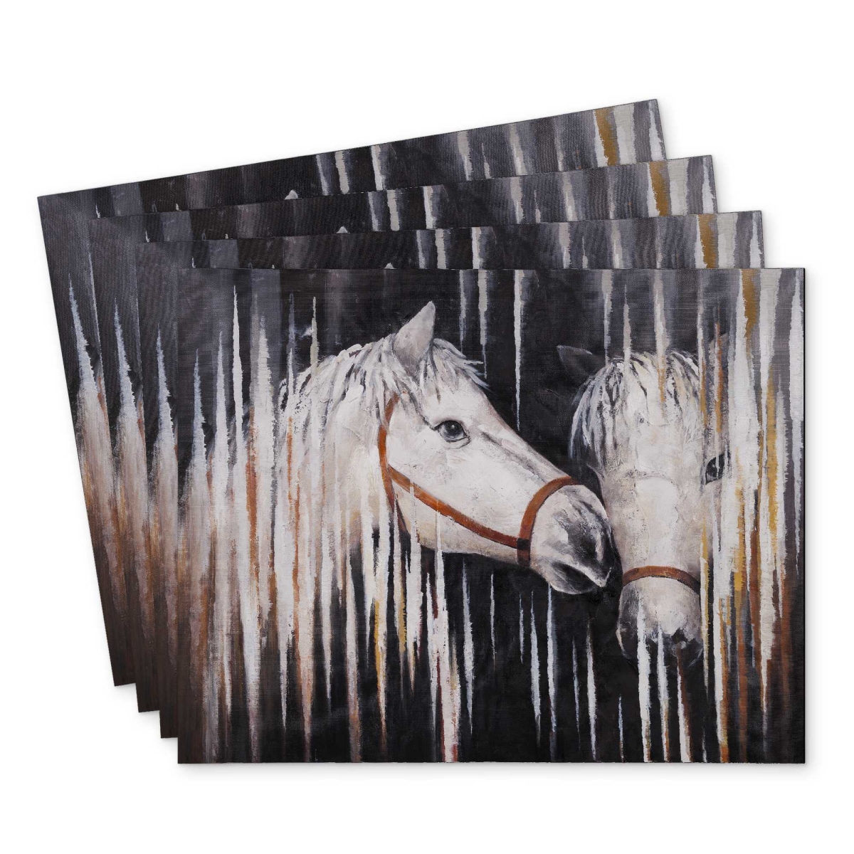 Picture of Begin Home Decor C4PP1418LIMRWF 14 x 18 in. Two White Horses Kissing Polyester Placemat - Home Decor - Set of 4