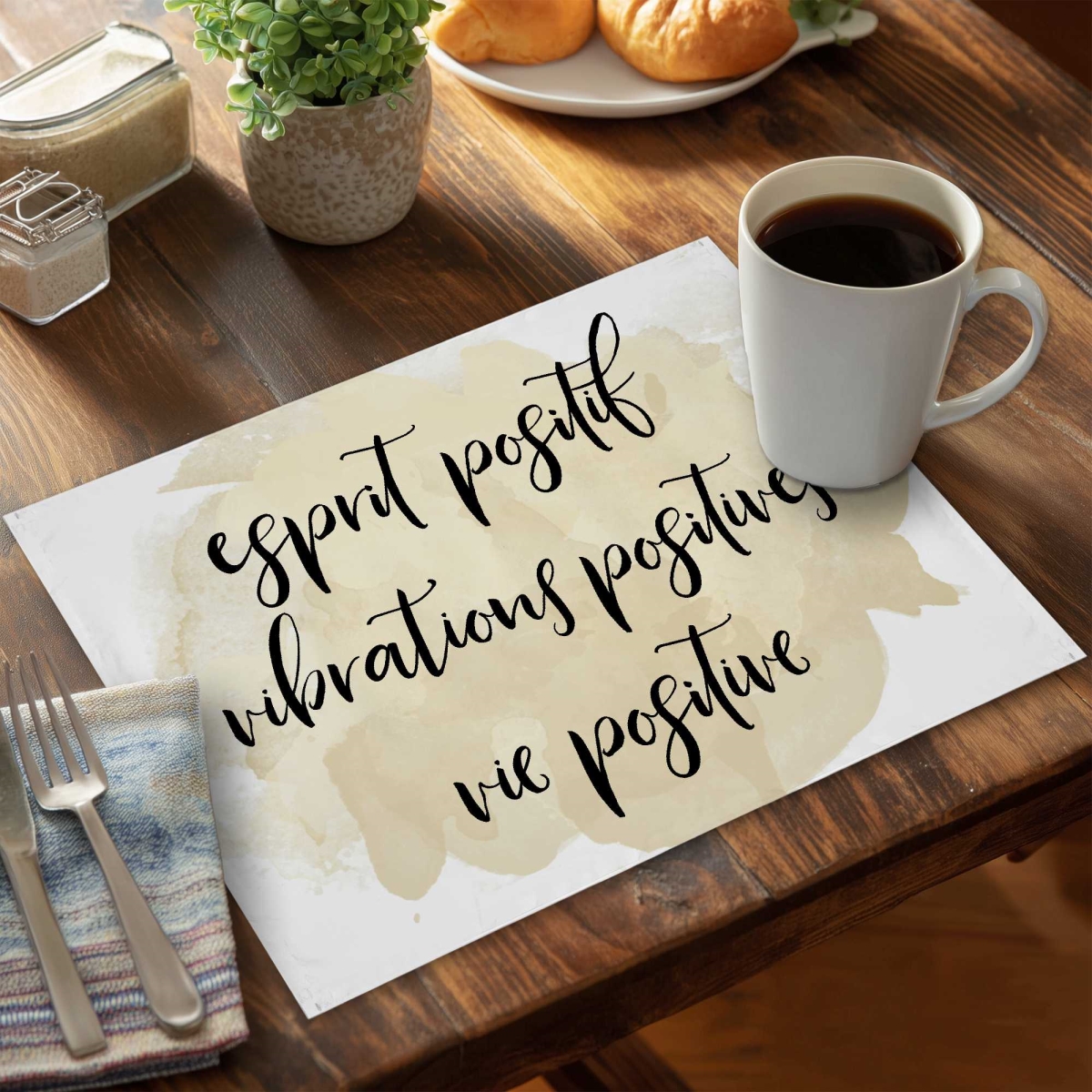 Picture of Begin Home Decor C4PP1418NOO82V 14 x 18 in. Esprit Positif Vibrations Positives Polyester Placemat - Set of 4