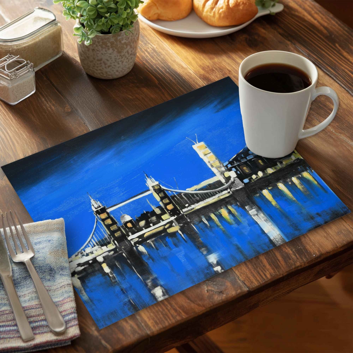 Picture of Begin Home Decor C4PP1418OEUZFG 14 x 18 in. Blue Skyline of London Polyester Placemat - Home Decor - Set of 4