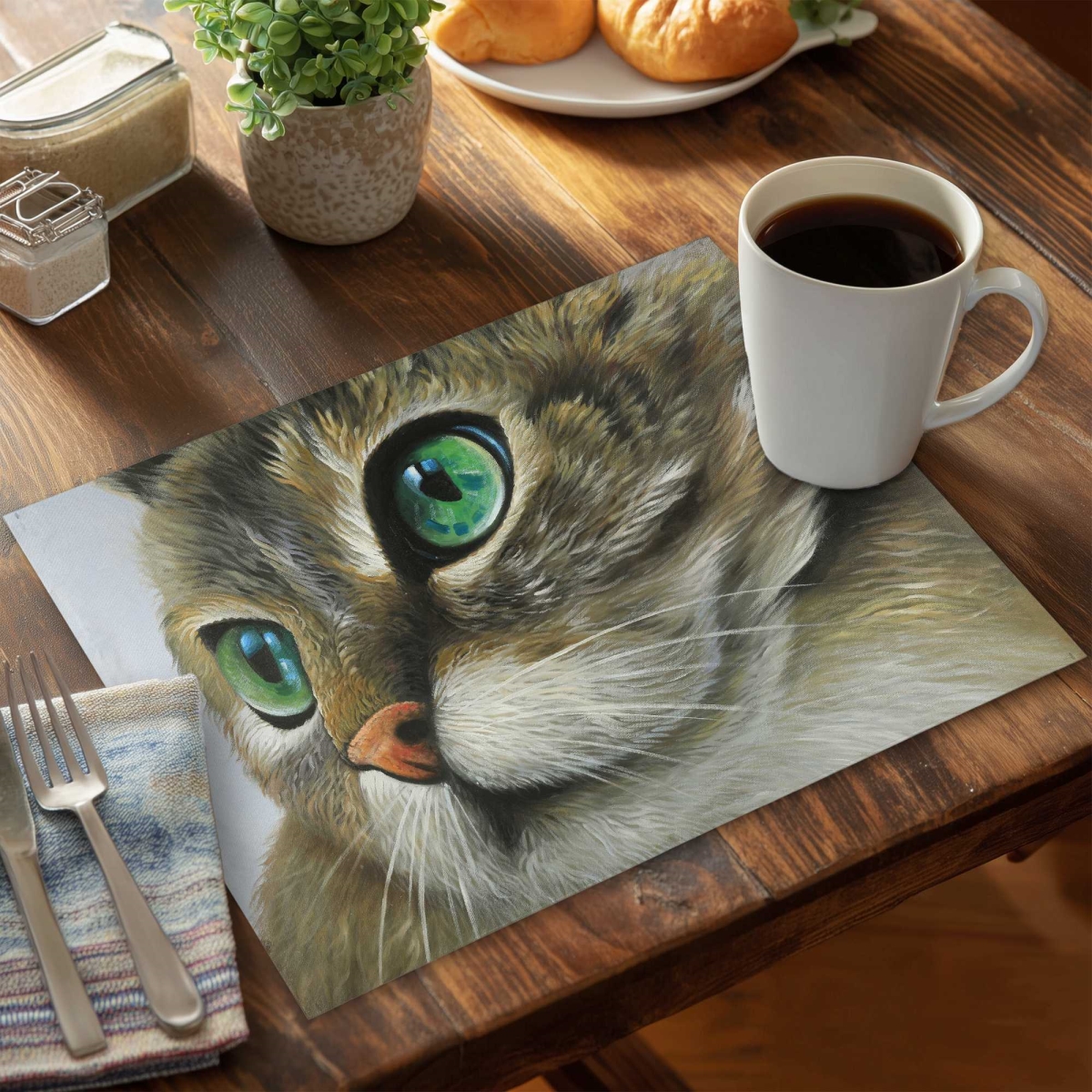 Picture of Begin Home Decor C4PP1418OT1SME 14 x 18 in. Peaceful Cat Portrait Polyester Placemat for Home Decor - Set of 4