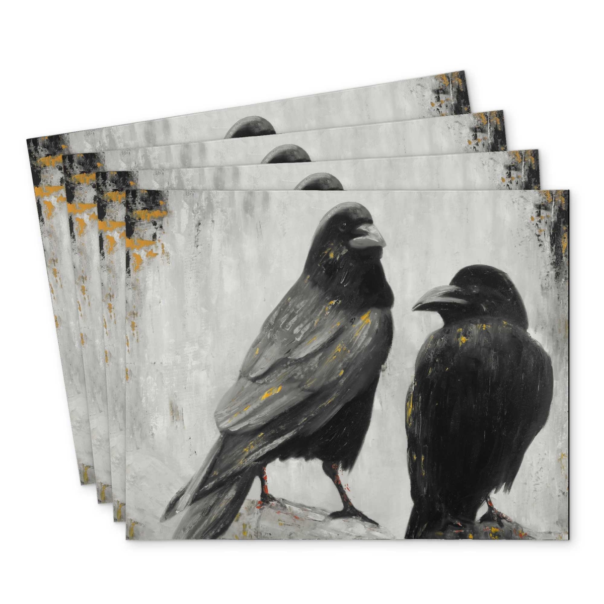 Picture of Begin Home Decor C4PP1418POPVZ3 14 x 18 in. Two Crows Birds Polyester Placemat - Home Decor Accent - Set of 4