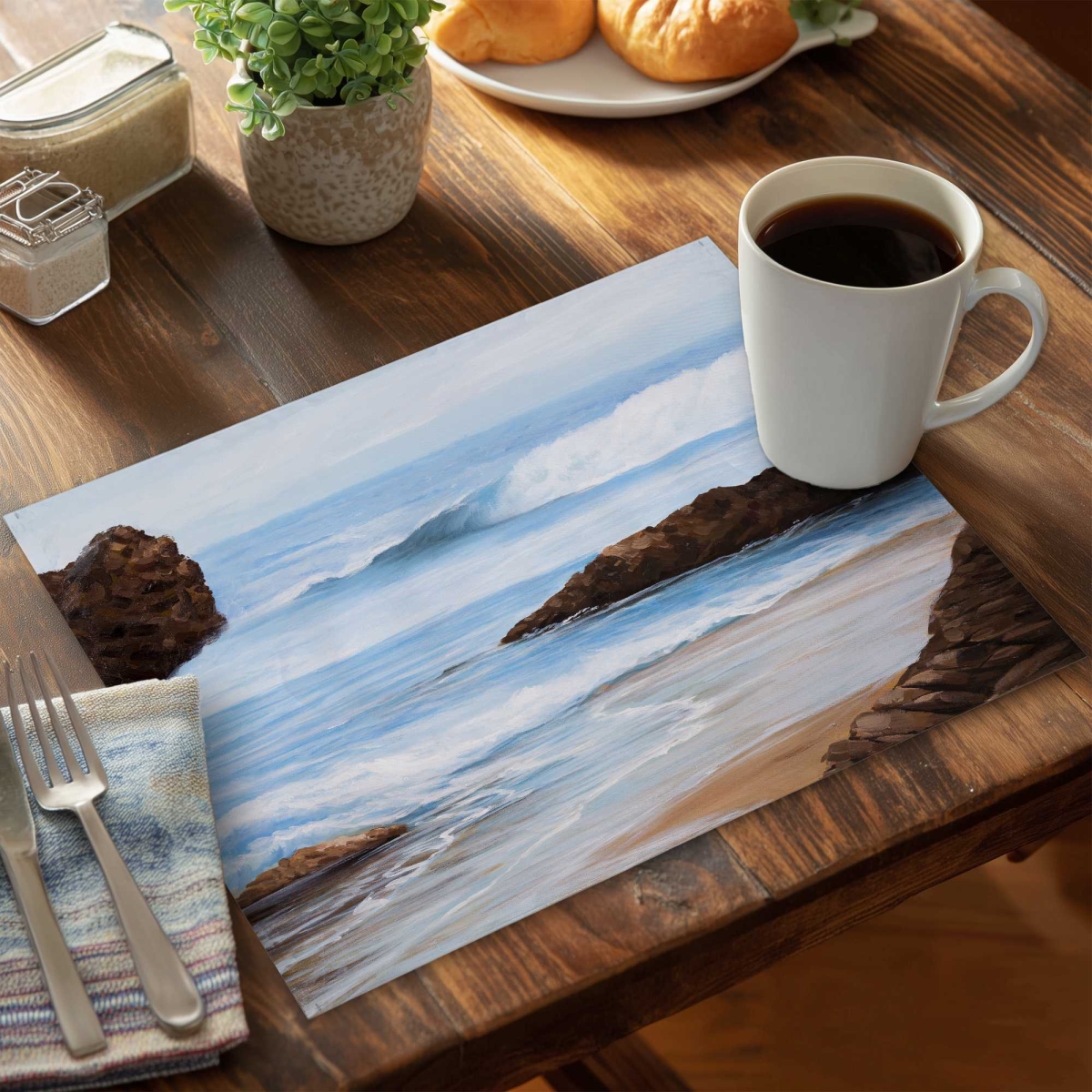 Picture of Begin Home Decor C4PP1418PYO6XB 14 x 18 in. Rocks & Seaside Polyester Placemat - Home Decor Accent - Set of 4