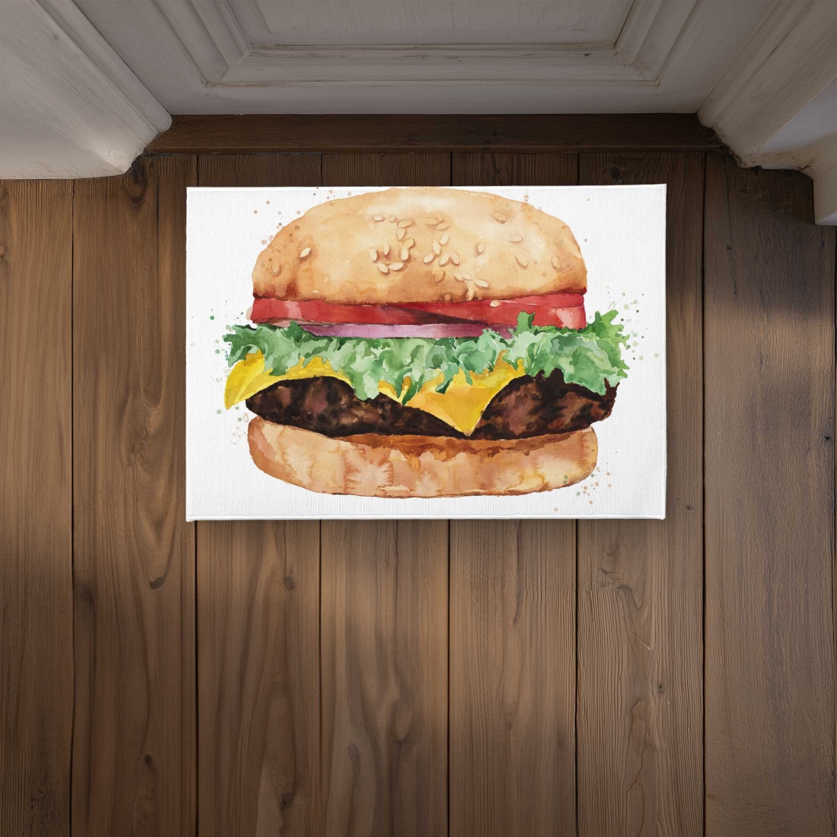 CODM1724YEUUT8 17 x 24 in. Watercolor All Dressed Cheeseburger Door Mat - Home Decor