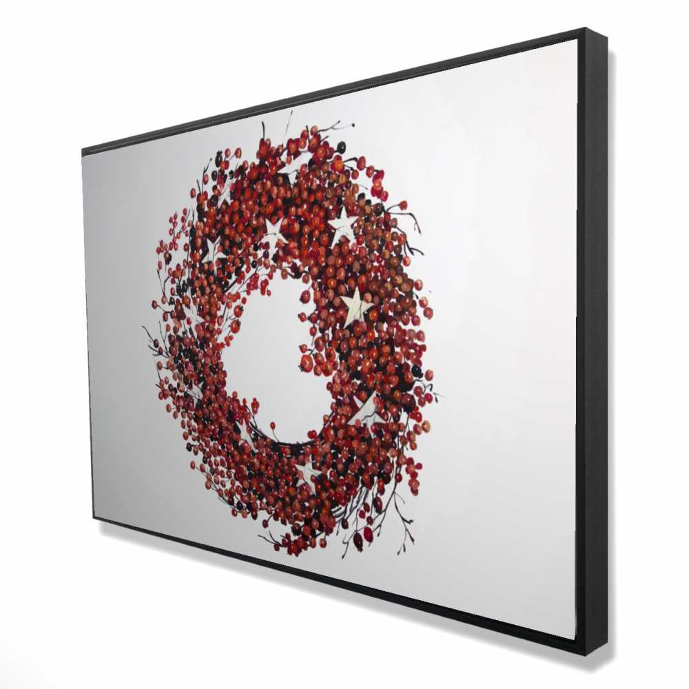 2081-2436-HO22 24 x 36 in. Red Berry Wreath - Rustic Red Framed Canvas Home Decor