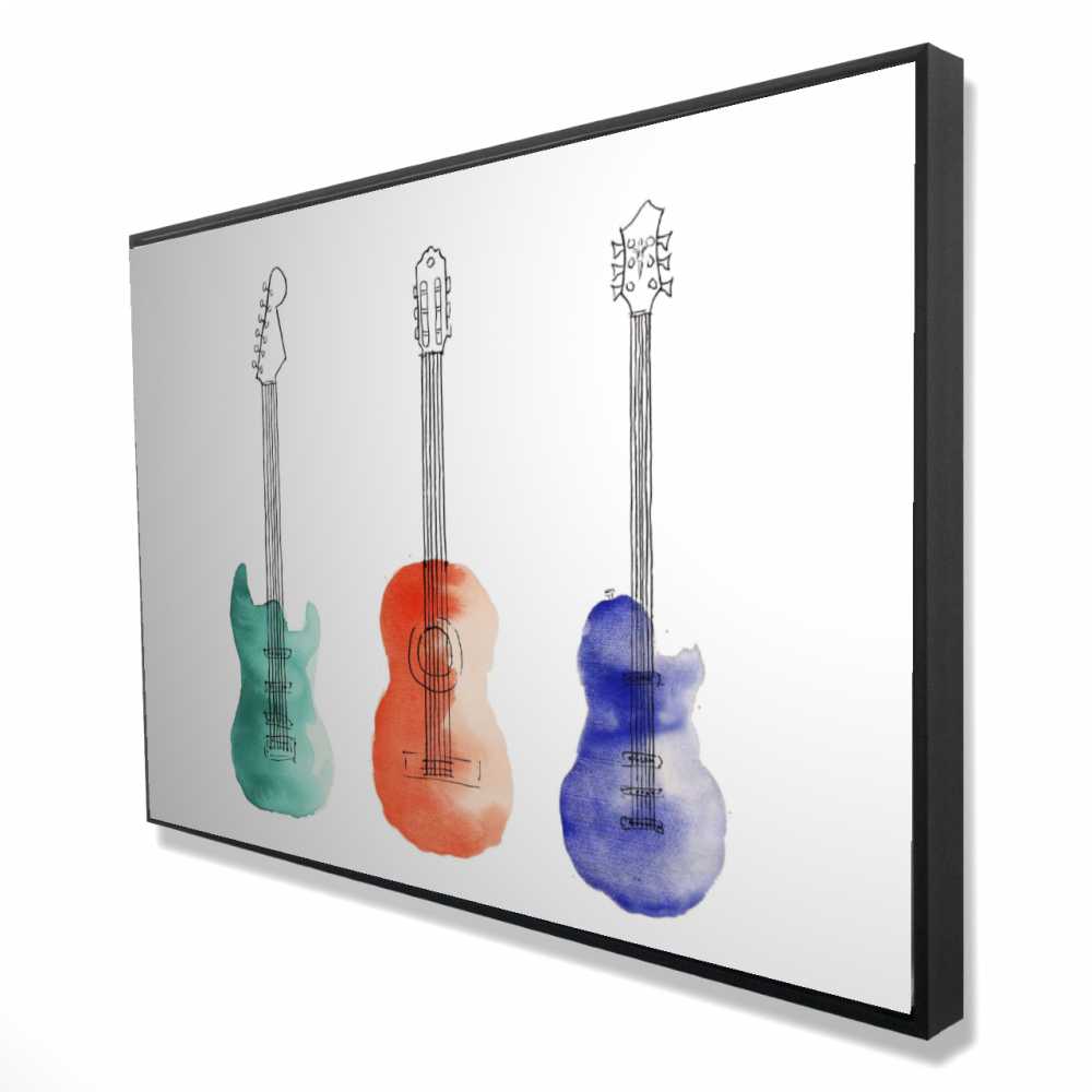 2081-2436-MU45 24 x 36 in. Three Guitars - Man Cave Framed Canvas Home Decor Art