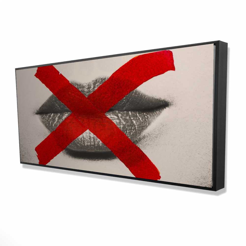 2081-2448-FI14 24 x 48 in. Grayscale Lips with Red X - Beige Figurative Framed Canvas