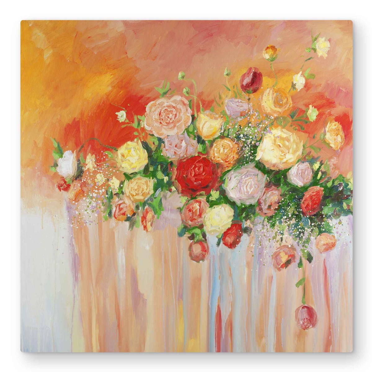 C1MP3232UQURUD 32 x 32 in. Bouquet of Multicolor Abstract Flowers Wall Art - Metal Print Decor