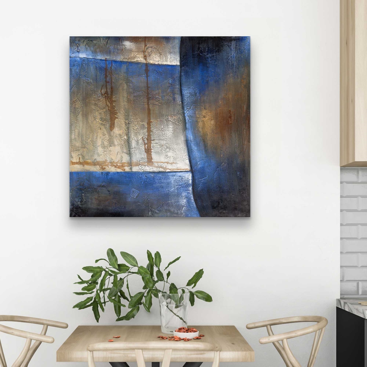 C1RC32321NQRT2 32 x 32 in. Luminous Blue & Bronze Shape - Beige Abstract Canvas Art