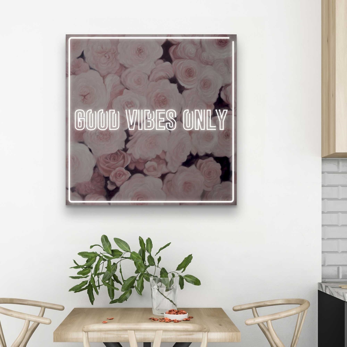 C1RC3232AU8FIN 32 x 32 in. Good Vibes Only - Roses Canvas - Motivational Bedroom Decor