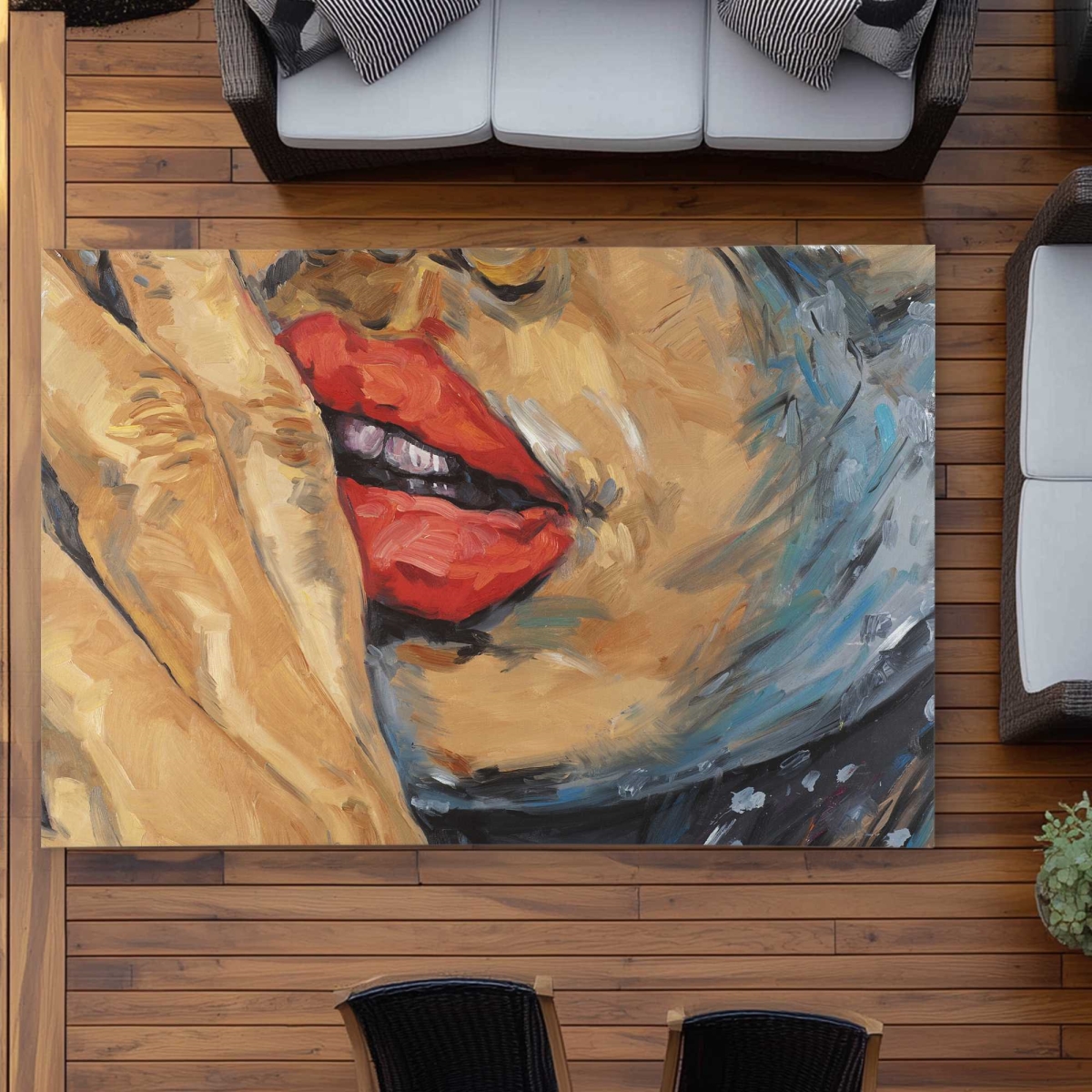 C1ROAR574VB1QH 5 x 7 ft. Shushing Lips Closeup - Red Outdoor Rectangle Area Rug for Home Decor