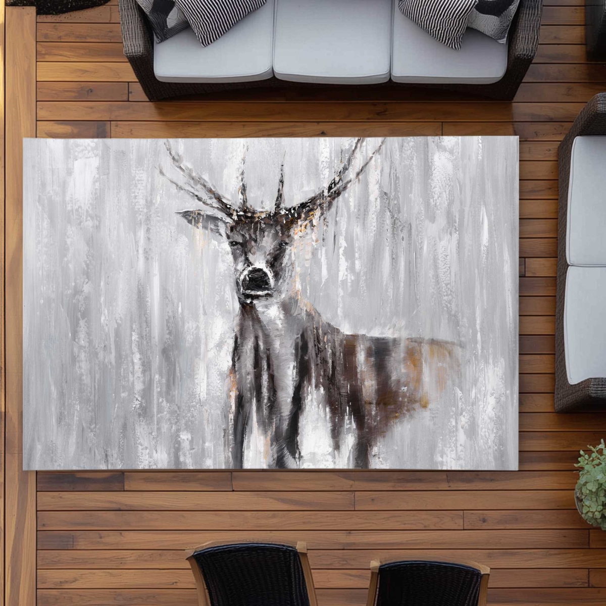 C1ROAR5775II3I 5 x 7 ft. Abstract Deer in the Forest - Rustic Living Room Rectangle Area Rug - Decor