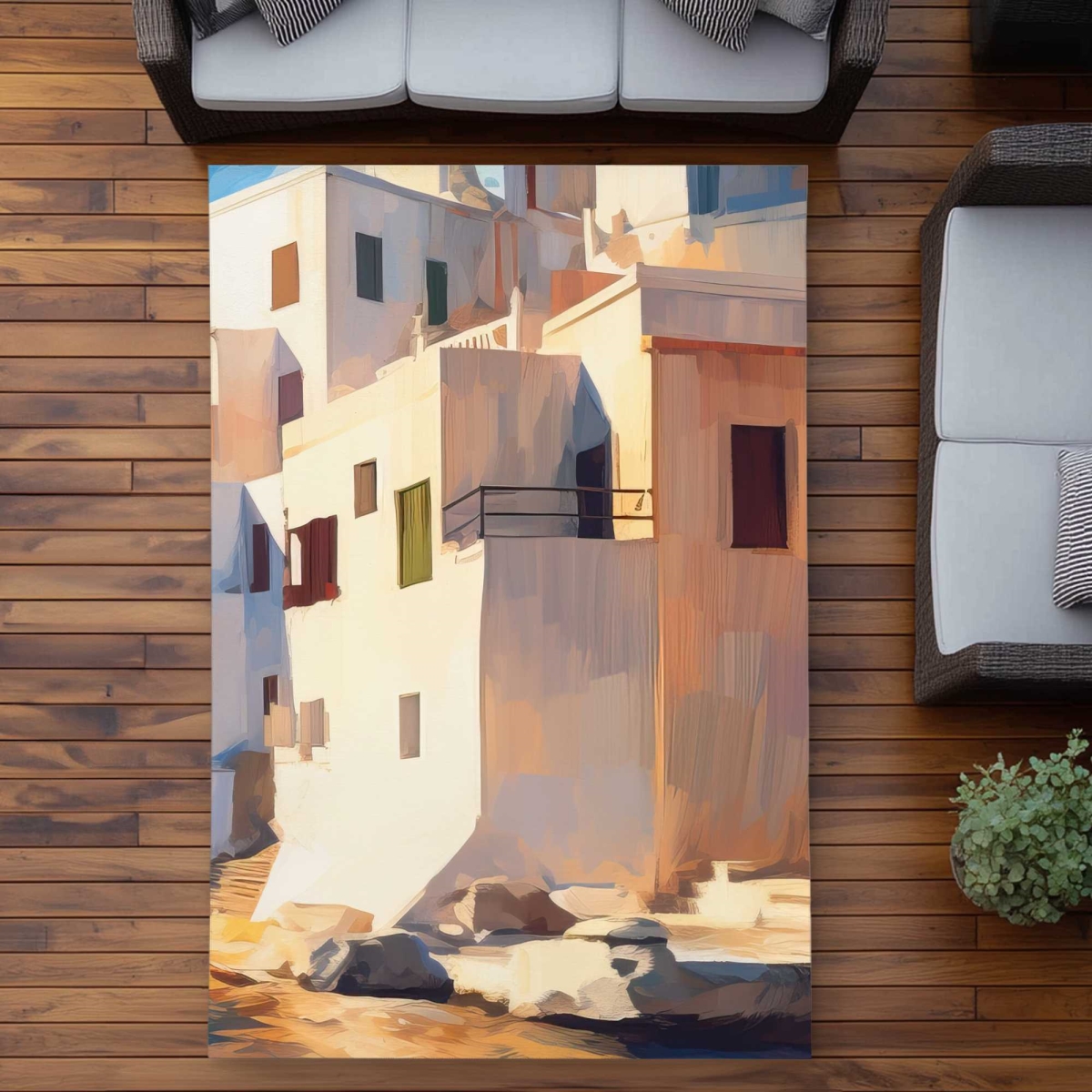 C1ROAR57AIXQCQ 5 x 7 ft. Calm Greece - White Outdoor Rectangle Area Rug for Bedroom Decor