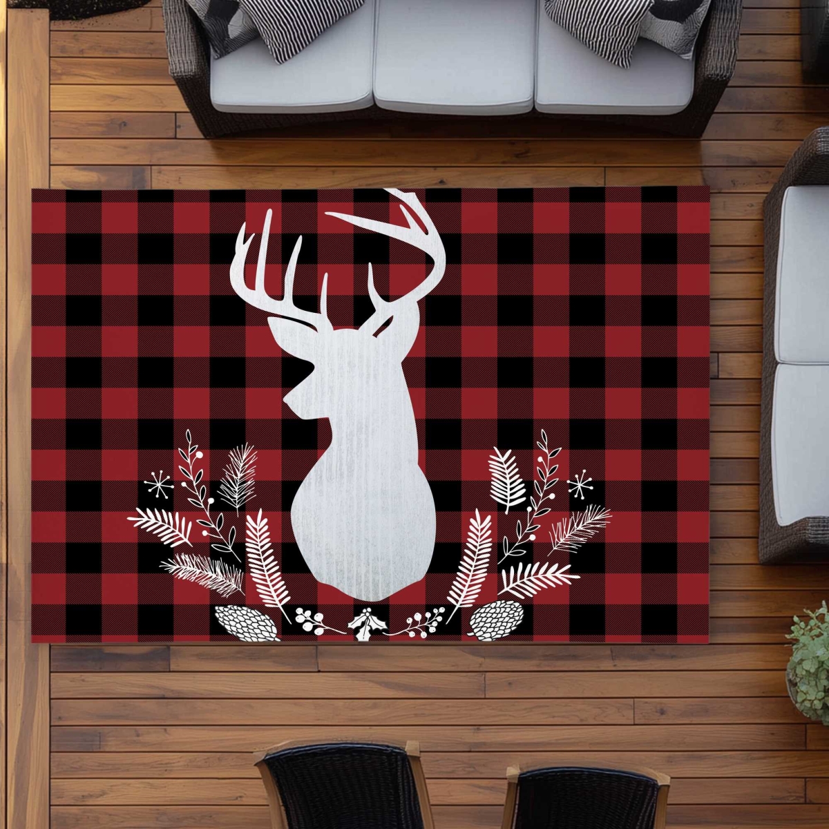 C1ROAR57ASYOLF 5 x 7 ft. Deer Plaid Kitchen Red Outdoor Rectangle Area Rug - Decor Essentials