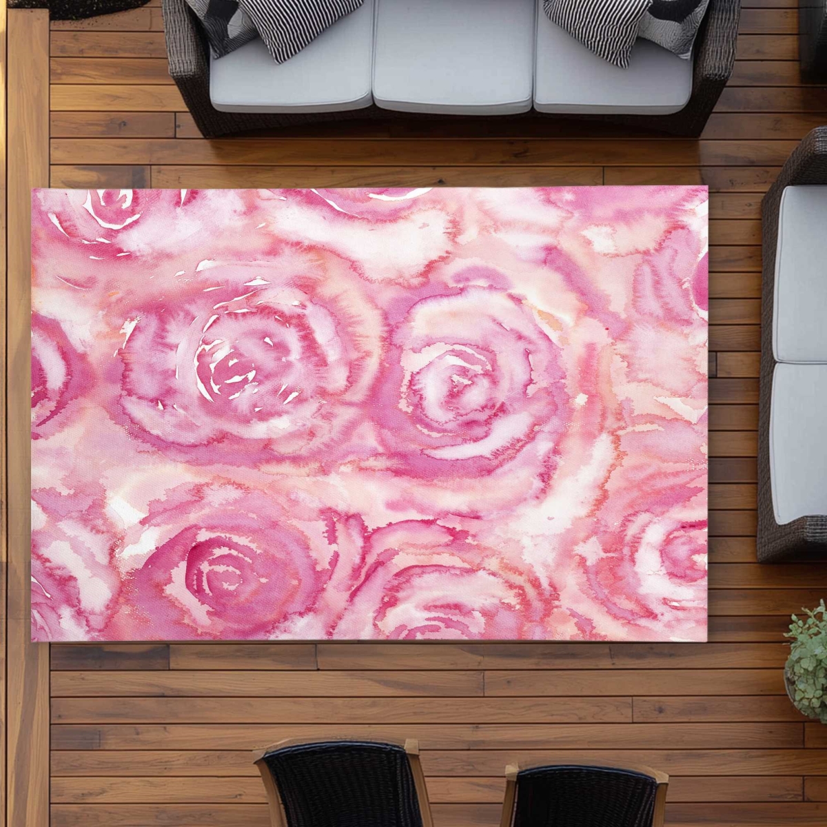C1ROAR57AXDRU3 5 x 7 ft. Bouquet of Roses in Watercolor - Pink Outdoor Rectangle Area Rug