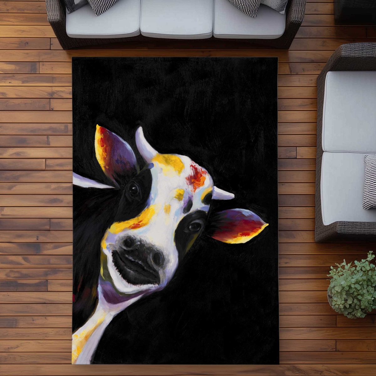 C1ROAR57DU4S53 5 x 7 ft. One Funny Cow - Contemporary Farm Animals Outdoor Rectangle Area Rug