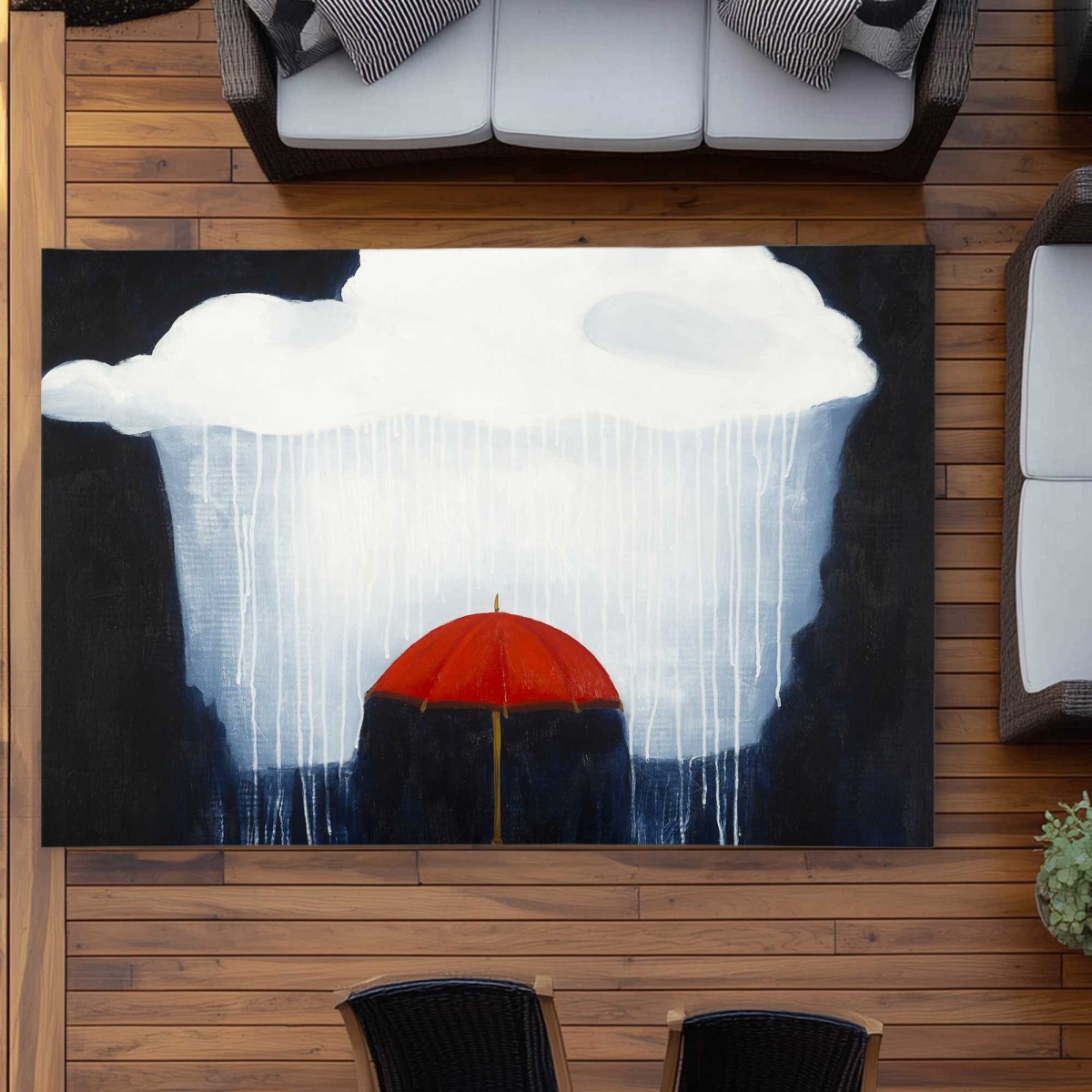 C1ROAR57HS9U56 5 x 7 ft. Umbrella Under Heavy Rain - Red Outdoor Rectangle Area Rug for Decor