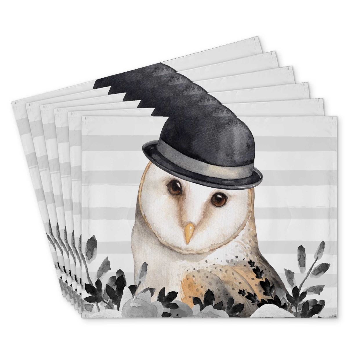Picture of Begin Home Decor C6PP1418QAPR5F 14 x 18 in. Owl Detective Polyester Placemat - Cute Design - Set of 6