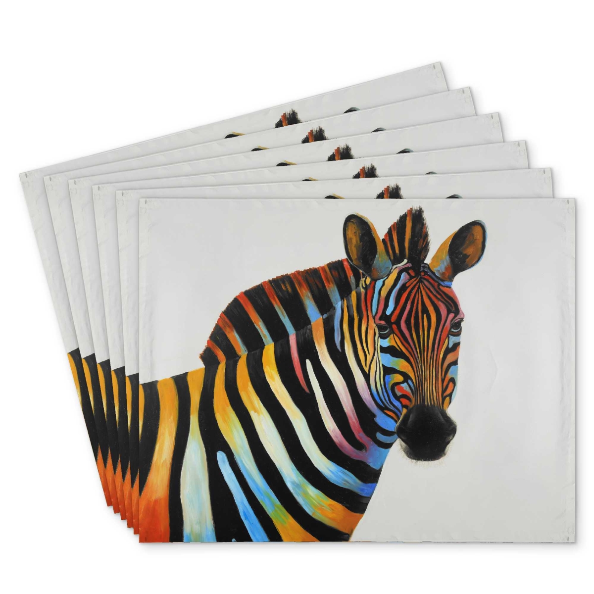 Picture of Begin Home Decor C6PP1418QIIPZ0 14 x 18 in. Colorful Zebra Profile View Polyester Placemat - Home Decor - Set of 6
