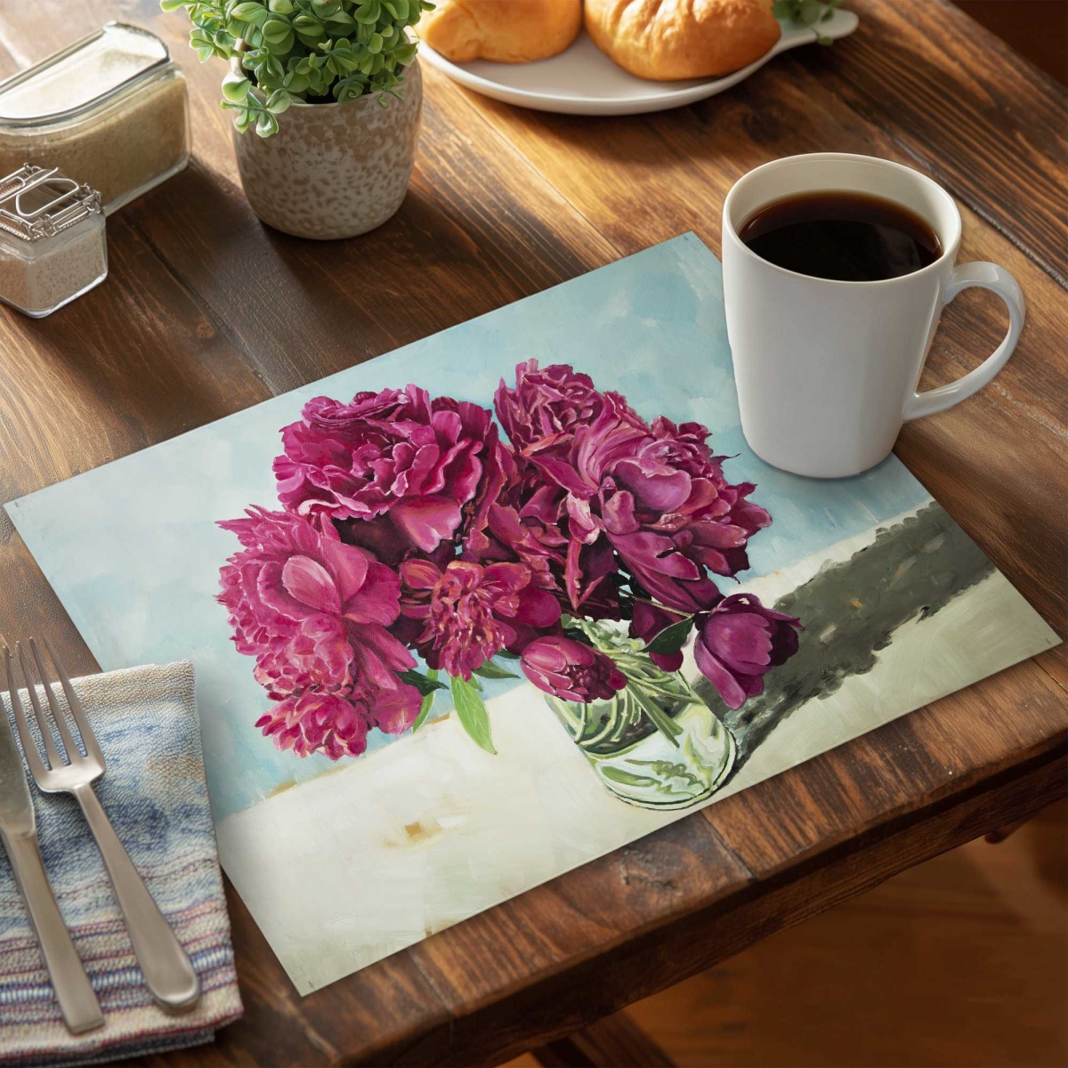 Picture of Begin Home Decor C6PP1418SWOKMH 14 x 18 in. Fuchsia Peony Polyester Placemat - Elegant Decor Addition - Set of 6