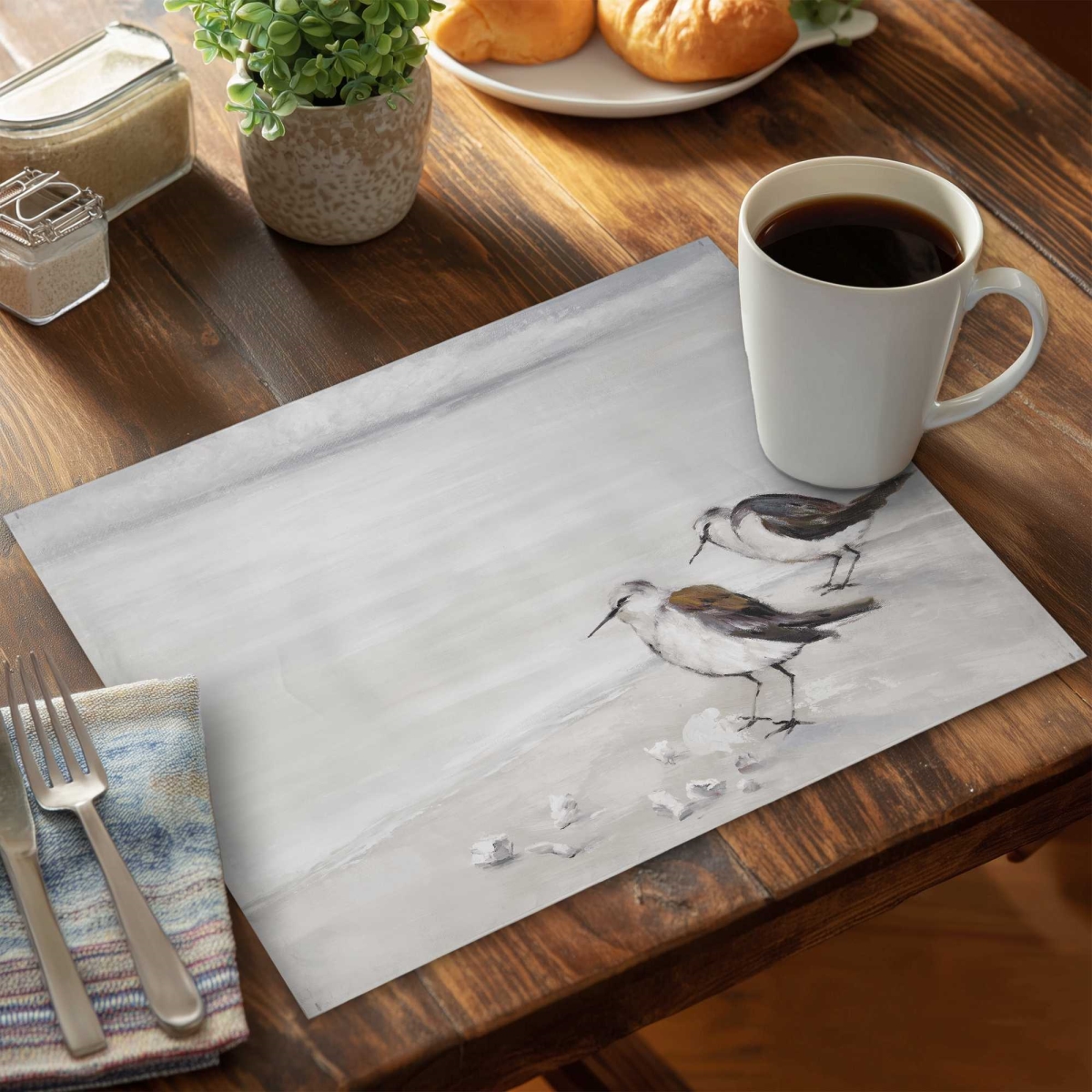 Picture of Begin Home Decor C6PP1418T0WFK6 14 x 18 in. Two Sandpiper Birds Polyester Placemat - Decor Essentials - Set of 6