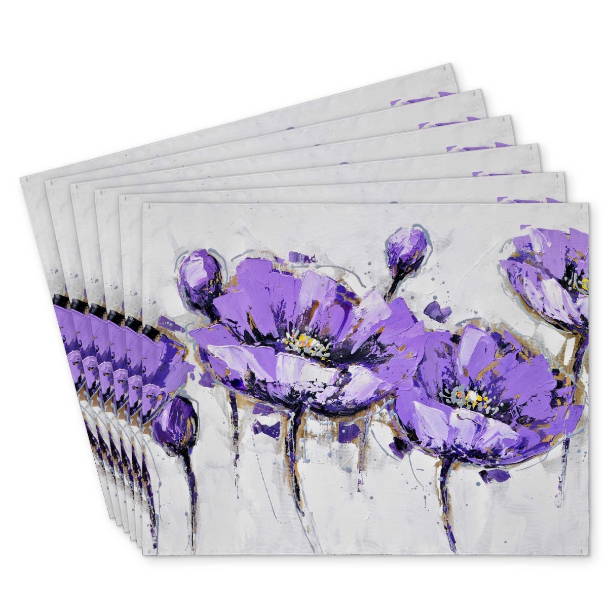 Picture of Begin Home Decor C6PP1418U4RBOM 14 x 18 in. Abstract Purple Flowers Polyester Placemat - Home Decor - Set of 6