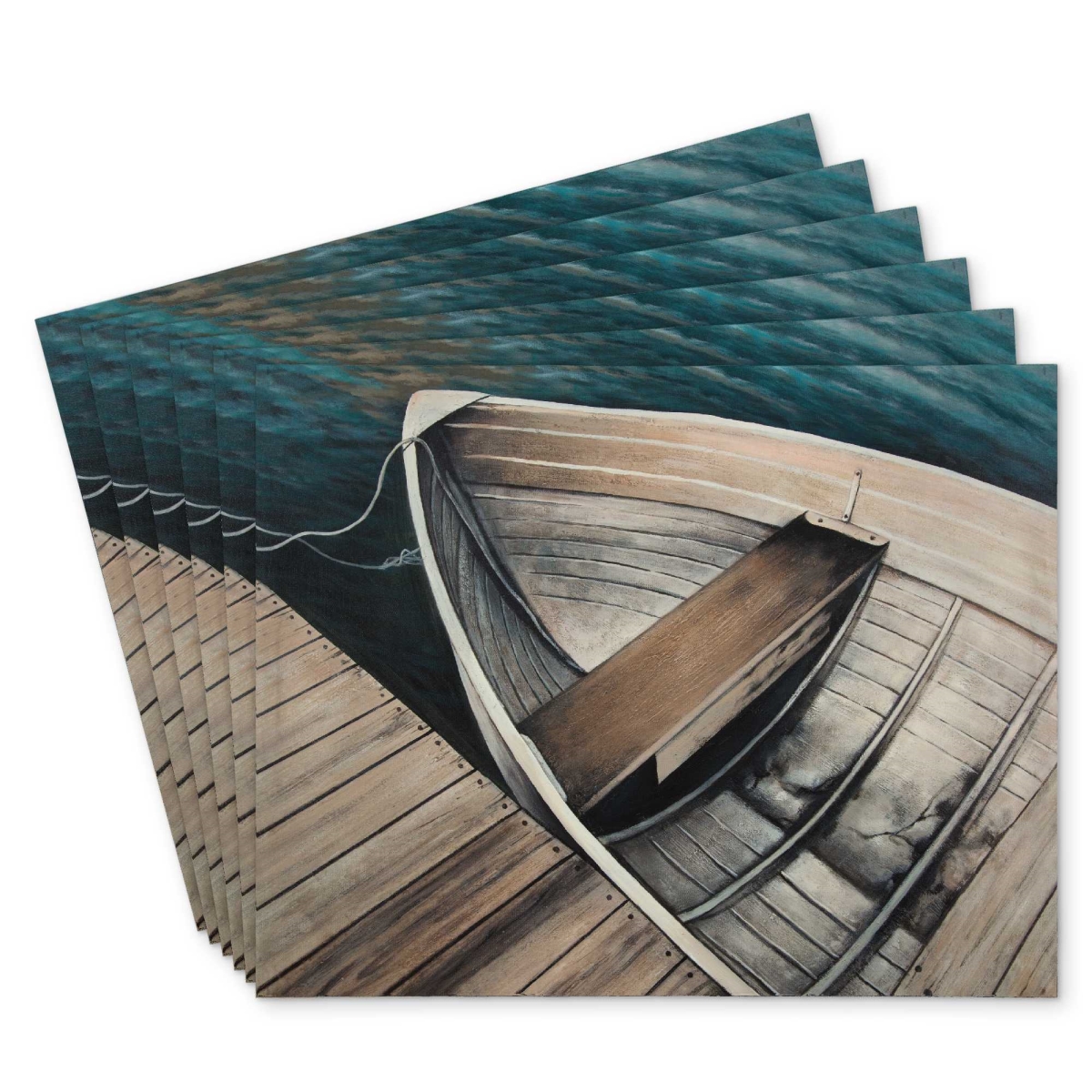 Picture of Begin Home Decor C6PP1418XIEO54 14 x 18 in. Abandoned Rowboats Polyester Placemat - Stylish - Set of 6