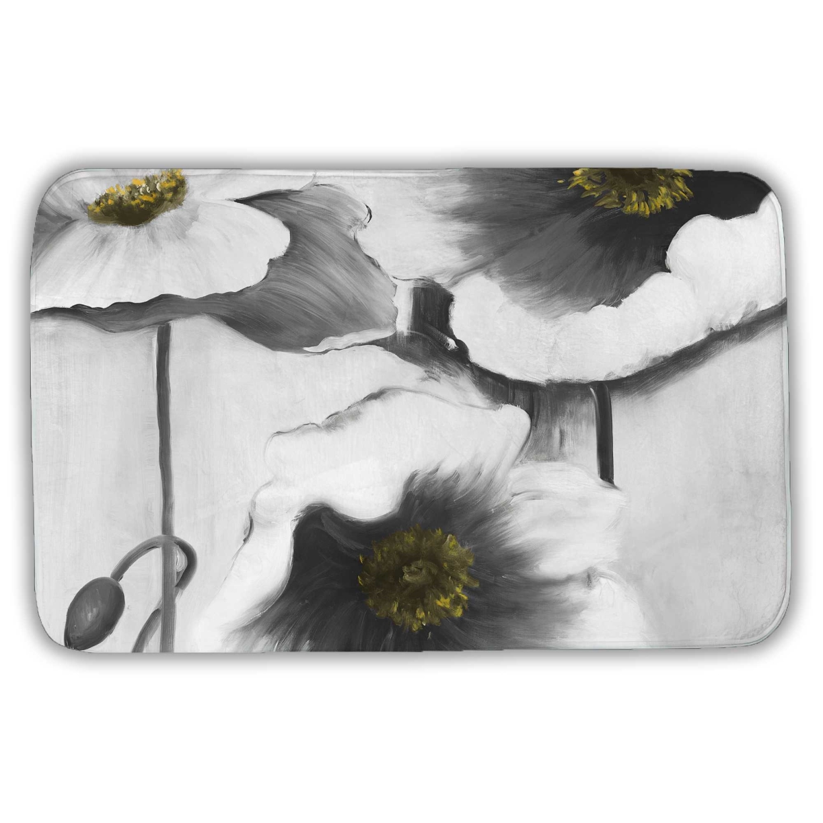 C1BM2134F1QCKJ 21 x 34 in. Black & White Flowers Bath Mat - Office Romantic Decor