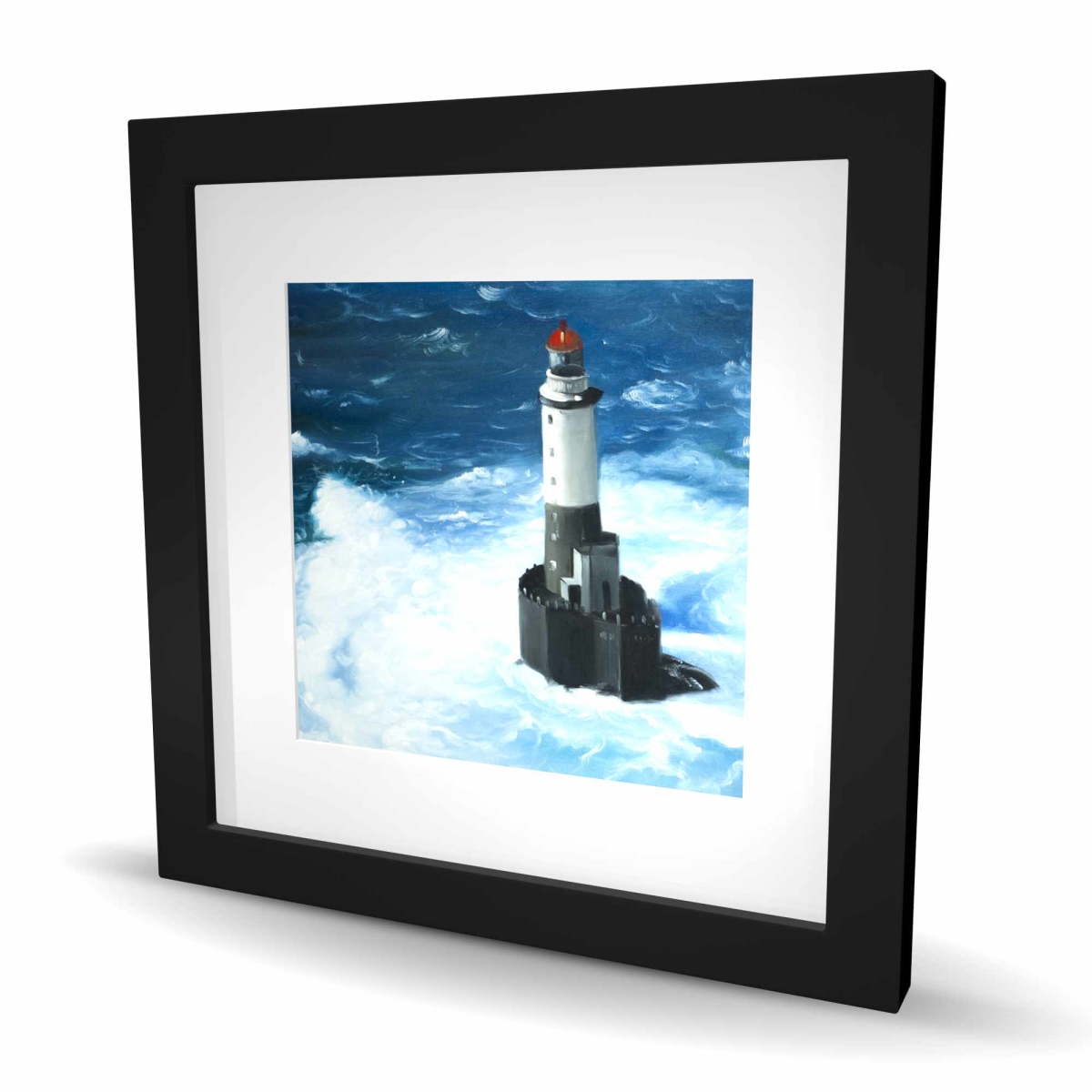 C1FM16162P4PIK 16 x 16 in. Unleashed Waves On A Lighthouse Wall Art - Framed Coastal Print