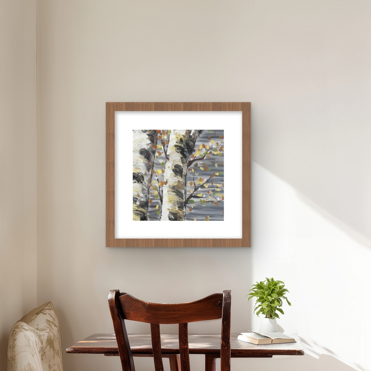 C1FM16162Z0NZQ 16 x 16 in. Budding White Birches - Contemporary Office Framed Print Wall Art