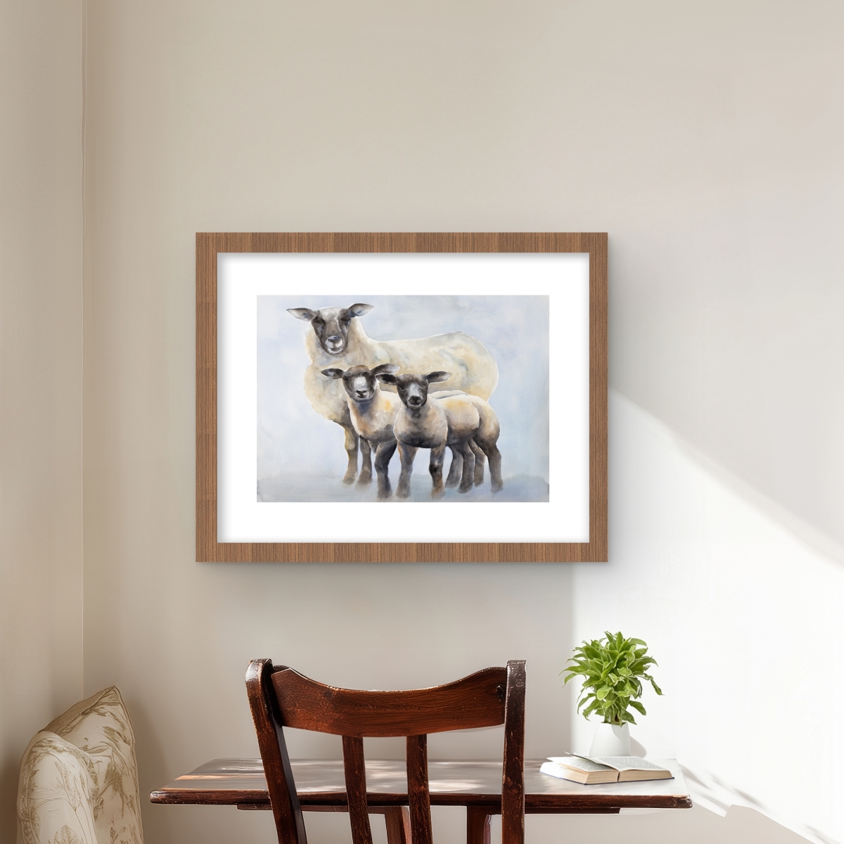 C1FM1620J5WL1W 16 x 20 in. Sheep Family - Hygge Beige Framed Matted Print Wall Art - Home Decor