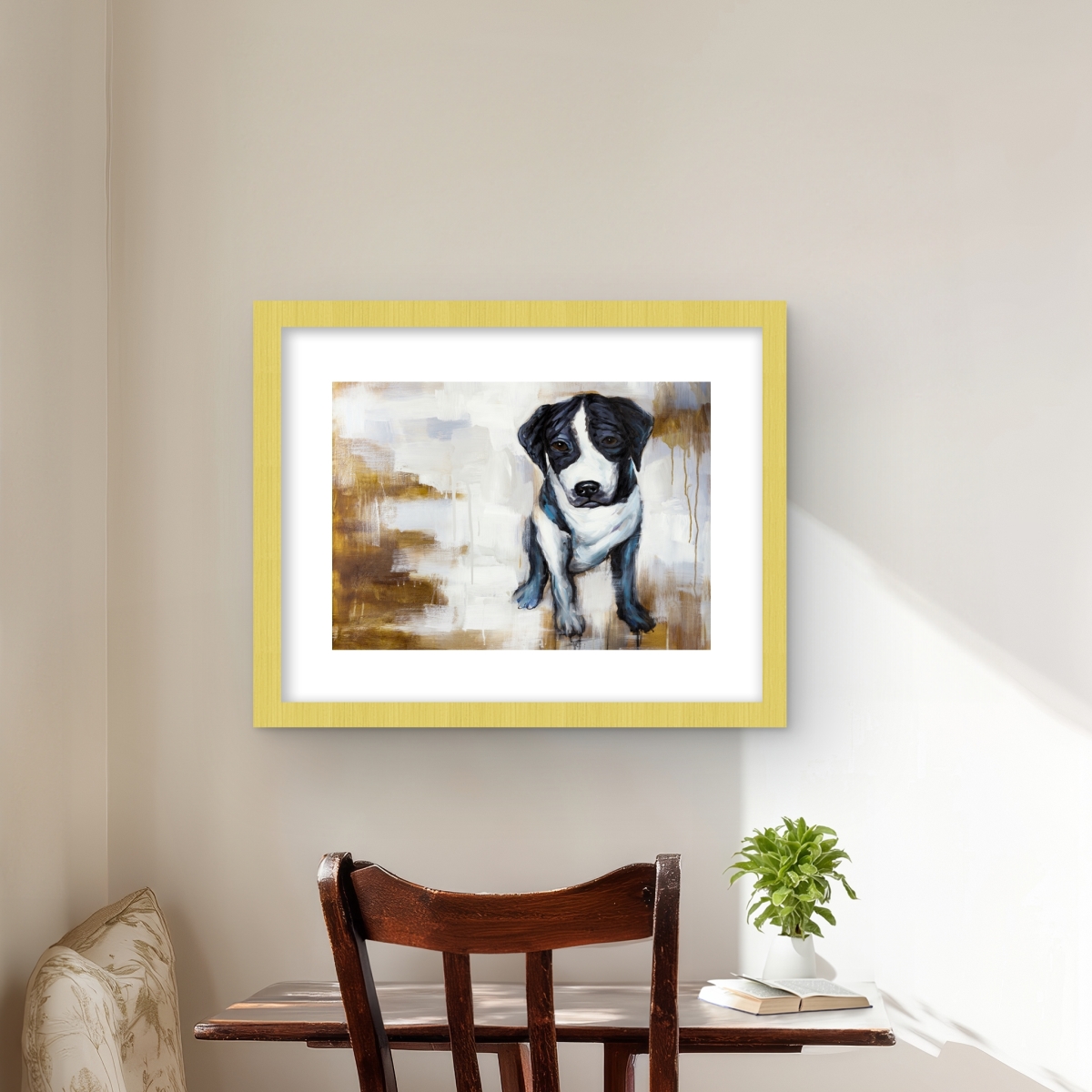 C1FM1620JFRO65 16 x 20 in. Sitting Dog - Bedroom Dog Framed Matted Print Wall Art for Home Decor